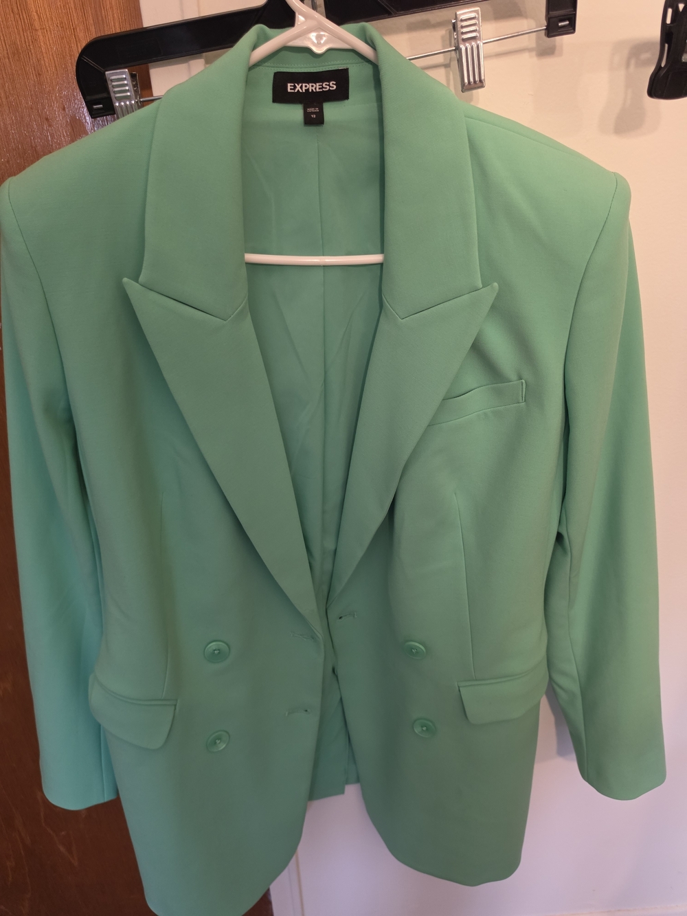 Express Women's Seafoam Kelly Green Double-Breasted Blazer